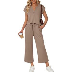image:imageLILLUSORY Two Piece Lounge Sets for Women Spring Vacation Beach Travel Airport Outfits Casual Cruise Fashion 2026Coffee