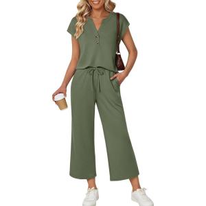 image:imageLILLUSORY Two Piece Lounge Sets for Women Spring Vacation Beach Travel Airport Outfits Casual Cruise Fashion 2026Green