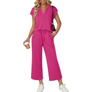 image:imageLILLUSORY Two Piece Lounge Sets for Women Spring Vacation Beach Travel Airport Outfits Casual Cruise Fashion 2026Hot Pink