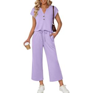 image:imageLILLUSORY Two Piece Lounge Sets for Women Spring Vacation Beach Travel Airport Outfits Casual Cruise Fashion 2026Purple