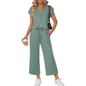 image:imageLILLUSORY Two Piece Lounge Sets for Women Spring Vacation Beach Travel Airport Outfits Casual Cruise Fashion 2026Sage Green