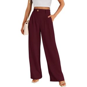 image:imageLILLUSORY Wide Leg Dress Pants Womens High Waisted Dressy TrousersWine Red