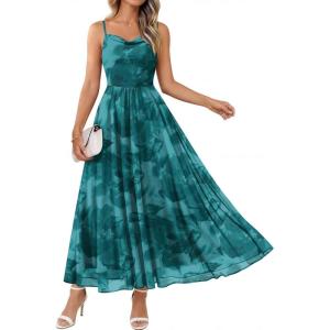 image:imageLILLUSORY Women Floral Maxi Summer Dress 2026 Flowy Elegant Spaghetti Strap Long Sundress Beach Vacation Wedding Guest OutfitFloral Blue Green