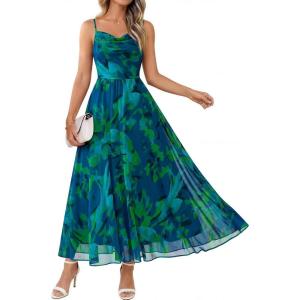image:imageLILLUSORY Women Floral Maxi Summer Dress 2026 Flowy Elegant Spaghetti Strap Long Sundress Beach Vacation Wedding Guest OutfitFloral Green