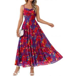 image:imageLILLUSORY Women Floral Maxi Summer Dress 2026 Flowy Elegant Spaghetti Strap Long Sundress Beach Vacation Wedding Guest OutfitFloral Navy Red Flower