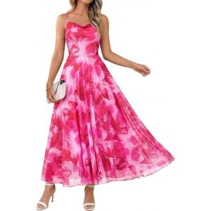 image:imageLILLUSORY Women Floral Maxi Summer Dress 2026 Flowy Elegant Spaghetti Strap Long Sundress Beach Vacation Wedding Guest OutfitFloral Pink