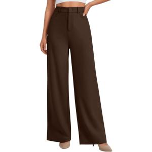 image:imageLILLUSORY Women High Waisted Stretchy Wide Leg Work Pants Business Casual Trousers with Pockets 2026Chocolate Brown