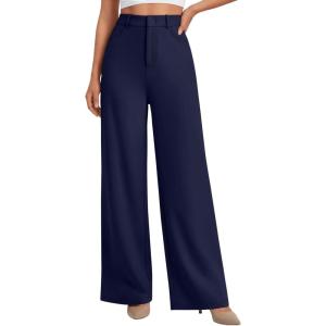 image:imageLILLUSORY Women High Waisted Stretchy Wide Leg Work Pants Business Casual Trousers with Pockets 2026Navy Blue