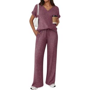 image:imageLILLUSORY Womens 2 Piece Lounge Sets 2026 Summer Vacation Outfits Airport Travel Resort Wear Beach Matching Spring SweatsuitBurgundy