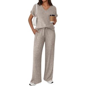 image:imageLILLUSORY Womens 2 Piece Lounge Sets 2026 Summer Vacation Outfits Airport Travel Resort Wear Beach Matching Spring SweatsuitKhaki