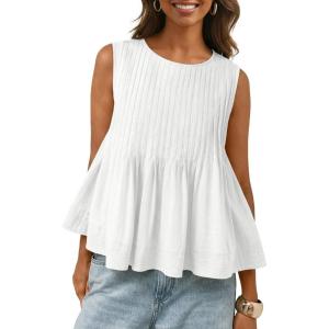 image:imageLILLUSORY Womens Babydoll Peplum Tops Sleeveless Pleated Tank Tops  Summer Flowy Dressy Casual Blouses for Daily Work 2026White