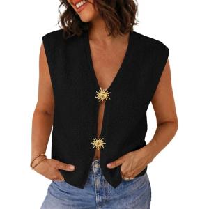 image:imageLILLUSORY Womens Tie Front Vest Summer Tops Beach Vacation Spring Outfits 2026 Cute Sweater Y2K Crochet ClothesBlack
