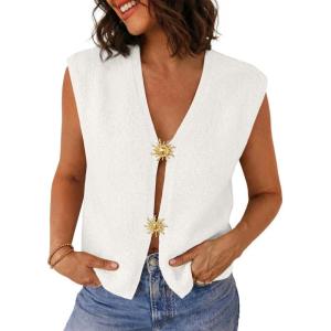 image:imageLILLUSORY Womens Tie Front Vest Summer Tops Beach Vacation Spring Outfits 2026 Cute Sweater Y2K Crochet ClothesWhite