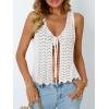 image:imageLILLUSORY Crochet Tops for Women Summer Vacation Outfits Beach Coverup Going Out Tie Front Spring Sweater Vest 2026 FashionBeige