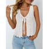 image:imageLILLUSORY Crochet Tops for Women Summer Vacation Outfits Beach Coverup Going Out Tie Front Spring Sweater Vest 2026 FashionBeige