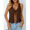 image:imageLILLUSORY Crochet Tops for Women Summer Vacation Outfits Beach Coverup Going Out Tie Front Spring Sweater Vest 2026 FashionCoffee