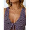 image:imageLILLUSORY Crochet Tops for Women Summer Vacation Outfits Beach Coverup Going Out Tie Front Spring Sweater Vest 2026 FashionDark Purple