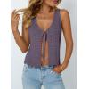 image:imageLILLUSORY Crochet Tops for Women Summer Vacation Outfits Beach Coverup Going Out Tie Front Spring Sweater Vest 2026 FashionDark Purple