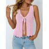image:imageLILLUSORY Crochet Tops for Women Summer Vacation Outfits Beach Coverup Going Out Tie Front Spring Sweater Vest 2026 FashionLightpink