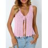 image:imageLILLUSORY Crochet Tops for Women Summer Vacation Outfits Beach Coverup Going Out Tie Front Spring Sweater Vest 2026 FashionLightpink