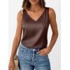 image:imageLILLUSORY Women Silk Satin Tank Top V Neck Summer Blouse Sleeveless Shirt Business Casual Dressy Outfit Vacation Clothes 2026Brown