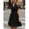 image:imageLILLUSORY Womens 2026 Summer Dress Mini V Neck A Line Hollow Out Lace Spring Cute Casual Beach Vacation Outfits Party DressesBlack