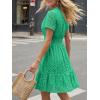image:imageLILLUSORY Womens 2026 Summer Dress Mini V Neck A Line Hollow Out Lace Spring Cute Casual Beach Vacation Outfits Party DressesGreen