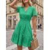 image:imageLILLUSORY Womens 2026 Summer Dress Mini V Neck A Line Hollow Out Lace Spring Cute Casual Beach Vacation Outfits Party DressesGreen