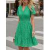 image:imageLILLUSORY Womens 2026 Summer Dress Mini V Neck A Line Hollow Out Lace Spring Cute Casual Beach Vacation Outfits Party DressesGreen