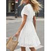 image:imageLILLUSORY Womens 2026 Summer Dress Mini V Neck A Line Hollow Out Lace Spring Cute Casual Beach Vacation Outfits Party DressesWhite