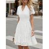 image:imageLILLUSORY Womens 2026 Summer Dress Mini V Neck A Line Hollow Out Lace Spring Cute Casual Beach Vacation Outfits Party DressesWhite