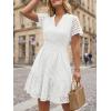 image:imageLILLUSORY Womens 2026 Summer Dress Mini V Neck A Line Hollow Out Lace Spring Cute Casual Beach Vacation Outfits Party DressesWhite