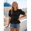image:imageLILLUSORY Womens Spring Embroidered Short Puff Sleeve Peplum Tops Summer Babydoll Tie Front Eyelet Cute Blouses Beach 2026Black