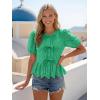 image:imageLILLUSORY Womens Spring Embroidered Short Puff Sleeve Peplum Tops Summer Babydoll Tie Front Eyelet Cute Blouses Beach 2026Green