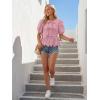 image:imageLILLUSORY Womens Spring Embroidered Short Puff Sleeve Peplum Tops Summer Babydoll Tie Front Eyelet Cute Blouses Beach 2026Pink