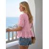 image:imageLILLUSORY Womens Spring Embroidered Short Puff Sleeve Peplum Tops Summer Babydoll Tie Front Eyelet Cute Blouses Beach 2026Pink