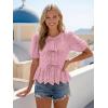 image:imageLILLUSORY Womens Spring Embroidered Short Puff Sleeve Peplum Tops Summer Babydoll Tie Front Eyelet Cute Blouses Beach 2026Pink