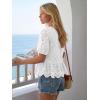 image:imageLILLUSORY Womens Spring Embroidered Short Puff Sleeve Peplum Tops Summer Babydoll Tie Front Eyelet Cute Blouses Beach 2026White