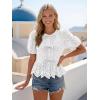 image:imageLILLUSORY Womens Spring Embroidered Short Puff Sleeve Peplum Tops Summer Babydoll Tie Front Eyelet Cute Blouses Beach 2026White