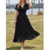 image:imageLILLUSORY Womens Summer Floral Maxi Dress Boho Short Sleeve V Neck Ruffle Wedding Guest Long Dresses with PocketsBlack