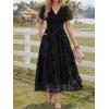 image:imageLILLUSORY Womens Summer Floral Maxi Dress Boho Short Sleeve V Neck Ruffle Wedding Guest Long Dresses with PocketsBlack