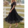 image:imageLILLUSORY Womens Summer Floral Maxi Dress Boho Short Sleeve V Neck Ruffle Wedding Guest Long Dresses with PocketsBlack