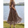 image:imageLILLUSORY Womens Summer Floral Maxi Dress Boho Short Sleeve V Neck Ruffle Wedding Guest Long Dresses with PocketsBrown