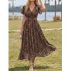 image:imageLILLUSORY Womens Summer Floral Maxi Dress Boho Short Sleeve V Neck Ruffle Wedding Guest Long Dresses with PocketsBrown