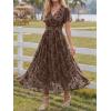 image:imageLILLUSORY Womens Summer Floral Maxi Dress Boho Short Sleeve V Neck Ruffle Wedding Guest Long Dresses with PocketsBrown