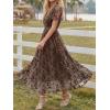 image:imageLILLUSORY Womens Summer Floral Maxi Dress Boho Short Sleeve V Neck Ruffle Wedding Guest Long Dresses with PocketsBrown