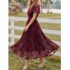 image:imageLILLUSORY Womens Summer Floral Maxi Dress Boho Short Sleeve V Neck Ruffle Wedding Guest Long Dresses with PocketsBurgundy