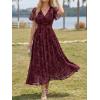 image:imageLILLUSORY Womens Summer Floral Maxi Dress Boho Short Sleeve V Neck Ruffle Wedding Guest Long Dresses with PocketsBurgundy