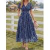 image:imageLILLUSORY Womens Summer Floral Maxi Dress Boho Short Sleeve V Neck Ruffle Wedding Guest Long Dresses with PocketsNavy