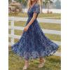 image:imageLILLUSORY Womens Summer Floral Maxi Dress Boho Short Sleeve V Neck Ruffle Wedding Guest Long Dresses with PocketsNavy